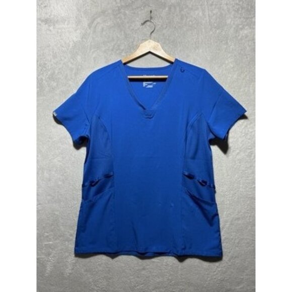 Hanes Comfort Fit Women's Medium Short Sleeve Stretch V-Neck Blue Scrub Top - Picture 1 of 11
